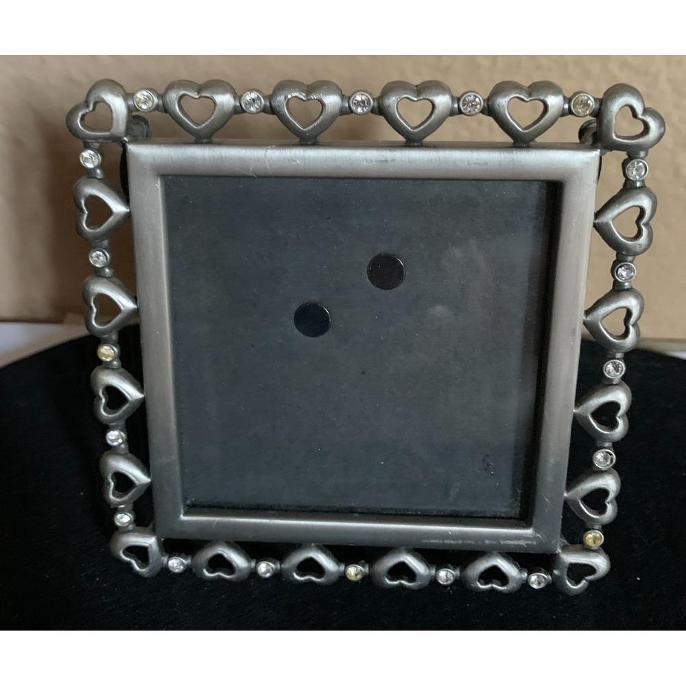 Vintage Pewter frame 3 x 3 Hearts and Rhinestones